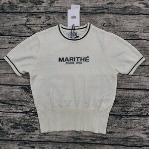 Marithe Francois Girbaud White Knit Short-Sleeve Top